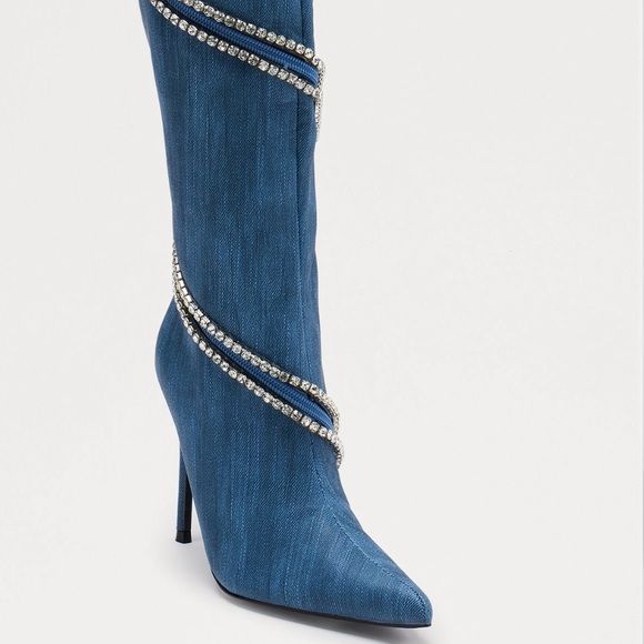 Fashion Nova Denim Rhinestone Trim Boots - Picture 3 of 5